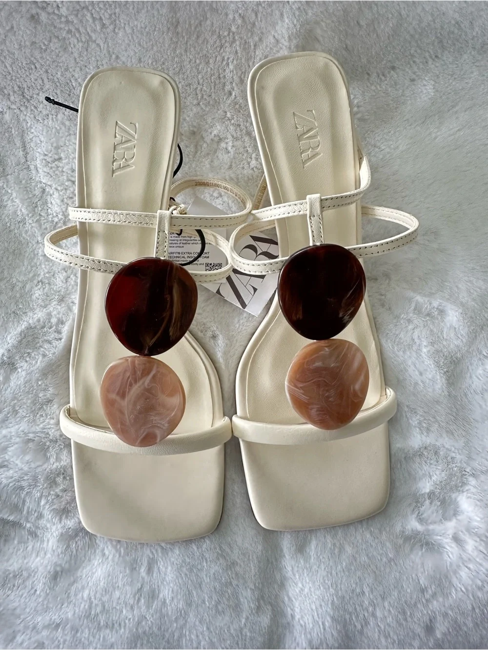 ZARA Cream Sandals with Brown and Tan Gem Accents - Picture 1 of 14
